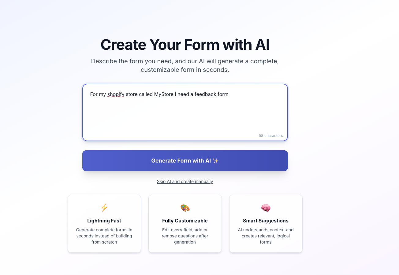 SignMeUp.ai form builder workspace showing AI-generated fields